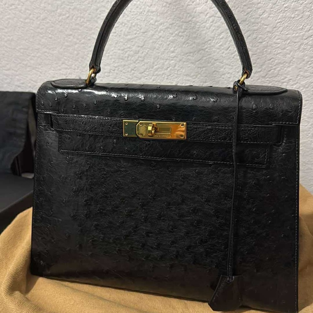 Hermes Black Ostrich Leather Satchel